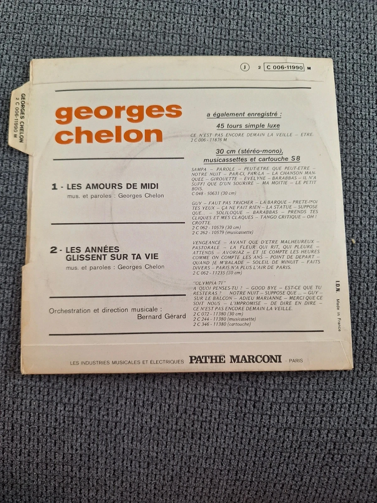 45 RPM record Pathé 2C 006-11990 M – photo 2